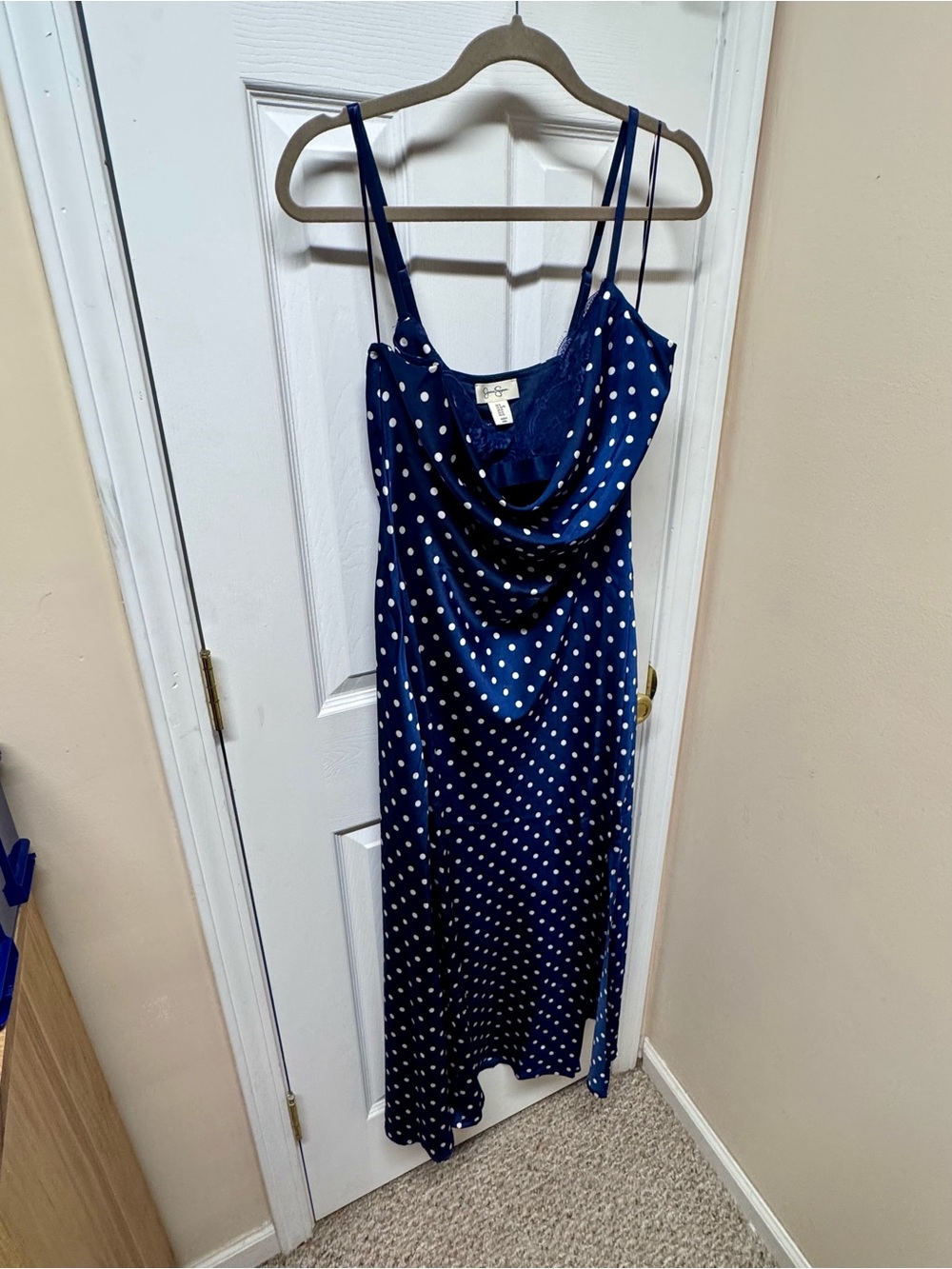 NWT Jessica Simpson Navy Polka Dot Lace Cowl Neck Maxi Dress XL - Picture 12 of 14